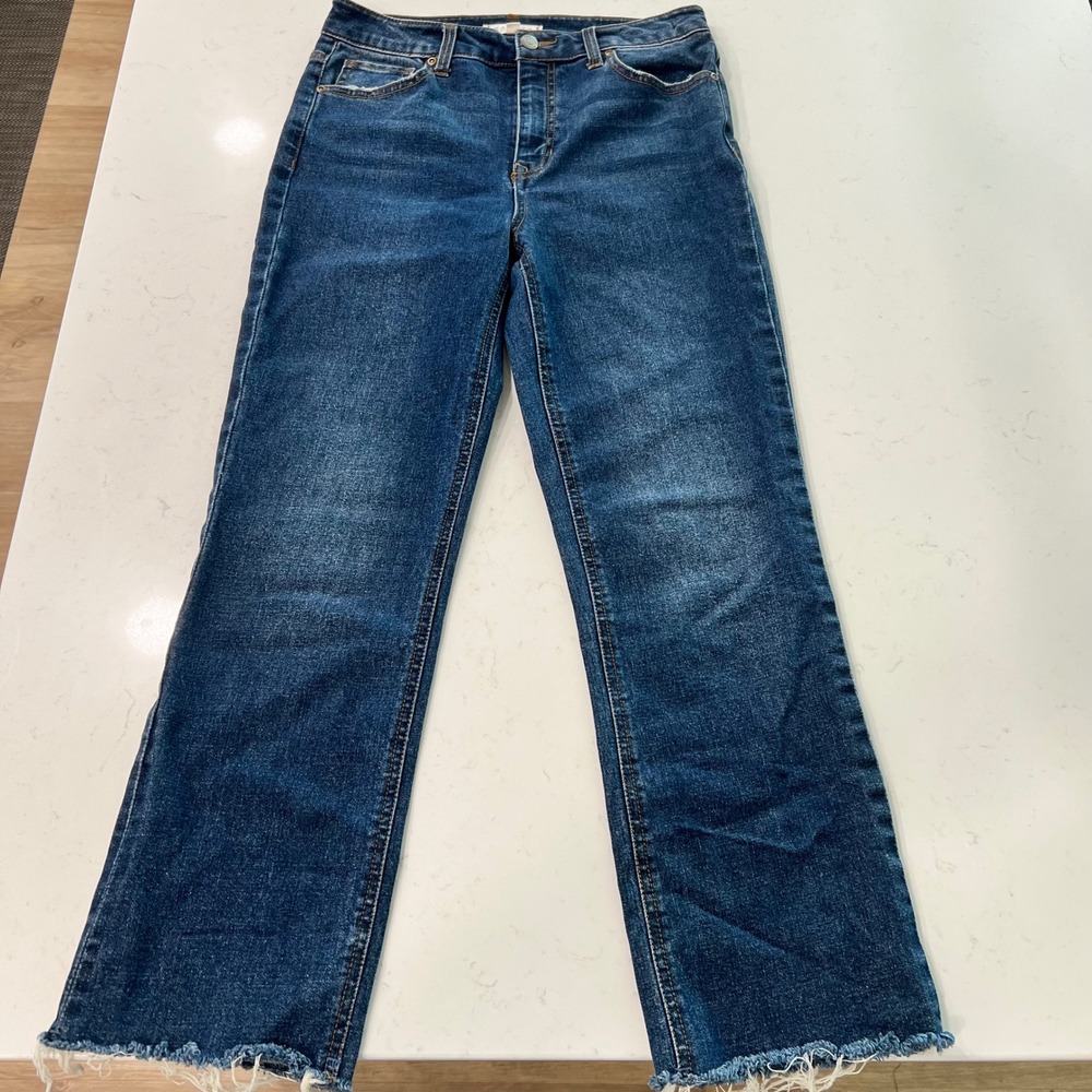 Harper Heritage Womens Straight Leg Raw Hem Jeans Medium Wash Blue Size 27